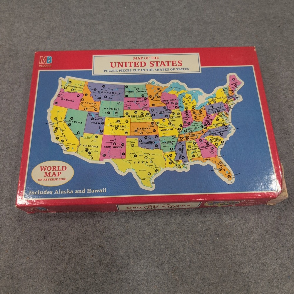 Milton Bradley Map of the United States World Map Double Sided Puzzle 4806 Vtg